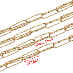 Chaîne à maillons ovales longs texturés en acier inoxydable plaqué or PVD |   Chaîne à maillons en forme de trombones gaufrés vendue au mètre pour la fabrication de bijoux DIY - Product Image 1