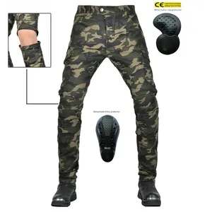 2024 New Multi-Pocket Workwear Men Vintage Camouflage Split Biker Jeans Short Pants Motorcycle Riding Pants