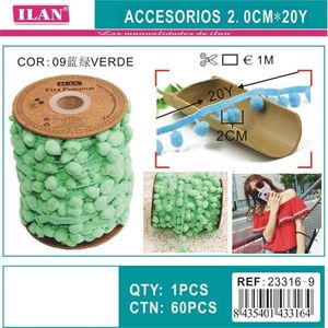 Nastro Ilan Pom Pom Verde da 2,0 cm di Larghezza, 20 Iarde, per Decorazioni e Artigianato - Product Image 3