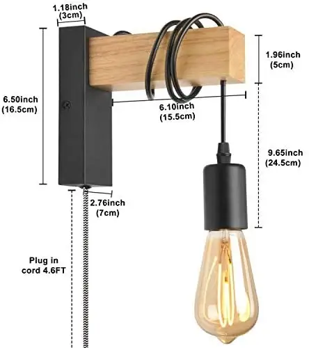 Lámpara de pared vintage de Diseño Industrial de acero y madera en apliques de lámparas de pared