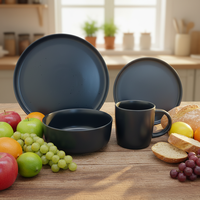 Service de table en grès de luxe Guangda Premium |   Assiettes et tasses en céramique noire émaillée |   Compatible four/micro-ondes/lave-vaisselle |   Salle à manger moderne
