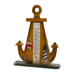 Termómetro náutico retro con ancla, escala decorativa de madera para interiores con diseño de conchas marinas y pájaros para uso doméstico. - Product Image 4