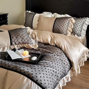 Luxury 60 Lenzing Polka Dot Bedding Set Ruffle Detail Home Use 1.5m 2.0m Bed Sheet Style Cotton Reactive Dyeing - Product Image 2