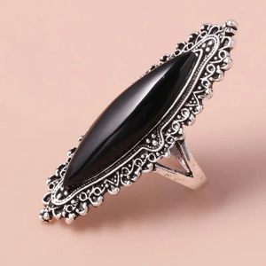 Anello da donna H449 in onice argento, taglio marquise, a forma di scudo, placcato anticato, idea regalo - Product Image 3