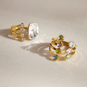 Women's 18K Gold Plated Cluster <b>Ring</b> With Lab Created Cubic Zirconia Bezel Setting Geometric Glam Fashion <b>Rings</b> - Product Image 3