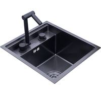 Évier de cuisine moderne en acier inoxydable SS304, noir mat de luxe, encastré, avec robinet pliable