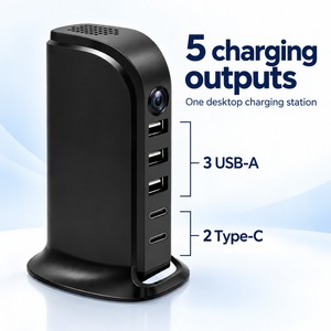 Caméra de bureau Tuya 1080P avec hub de charge et trois sorties USB A et deux sorties USB C - Product Image 2