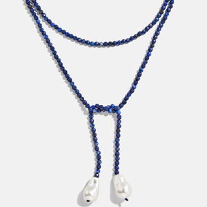 <span class=keywords><strong>Collar</strong></span> Lariat Personalizado con Cuentas y Perla - <span class=keywords><strong>Collar</strong></span> Largo Ajustable en Negro/Azul/Ojo de Tigre para Mujer, Joyería de Moda - Product Image 3