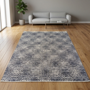Tapis géométrique gris et blanc en laine, moderne, noué à la main, lavable, pour la décoration intérieure du salon, tapis de designer - Product Image 3