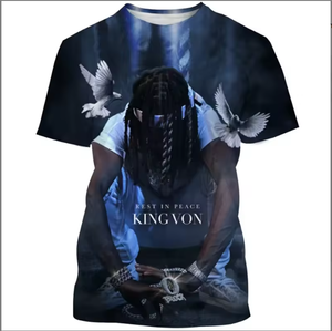 T-shirt tissé imprimé en 3D Rapper <span class=keywords><strong>King</strong></span> <span class=keywords><strong>Von</strong></span> 2025 pour homme, style Hip Hop R.I.P., manches courtes, imprimé numérique, coupe régulière, respirant - Product Image 2