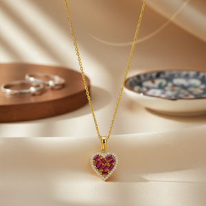 Rubí Baguette diseño de corazón circón piedra encanto joyería turca hecha a mano al por mayor 925 joyería de plata esterlina - Product Image 3