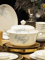 Service de table de luxe en porcelaine fine à motif paysage chinois, résistant à la chaleur, compatible lave-vaisselle, pour la maison, l'hôtel, les banquets, les mariages et les fêtes de pendaison de crémaillère