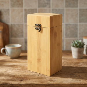 Caja de Almacenamiento de Bambú con Tapa Metálica, Contenedor Rectangular de Madera, Organizador - Product Image 3