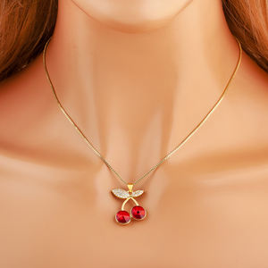 QIKU kalung liontin bentuk stroberi ceri buah lucu perhiasan tembaga zirkonia kubik Aksesori hadiah Festival pakaian sehari-hari wanita - Product Image 5
