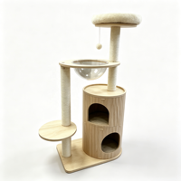 Arbre à chat en bois DuoDen à double étage, avec double entrée, maison pour chat, capsule spatiale, poteaux à gratter en sisal, emballé en carton, pour usage intérieur