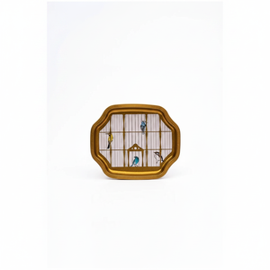 Kontensan Bandeja de borde ondulado curvo 238x358 Juego de 2 piezas Ilustración de jaula de pájaros vintage con diseño de jaula de pájaros coloridos - Product Image 2