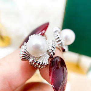 Boucles d'oreilles en argent S925 avec support creux pour cache-cernes, perles rondes de 6 à 8 mm, accessoires de perles DIY, tendance 21896 - Product Image 2