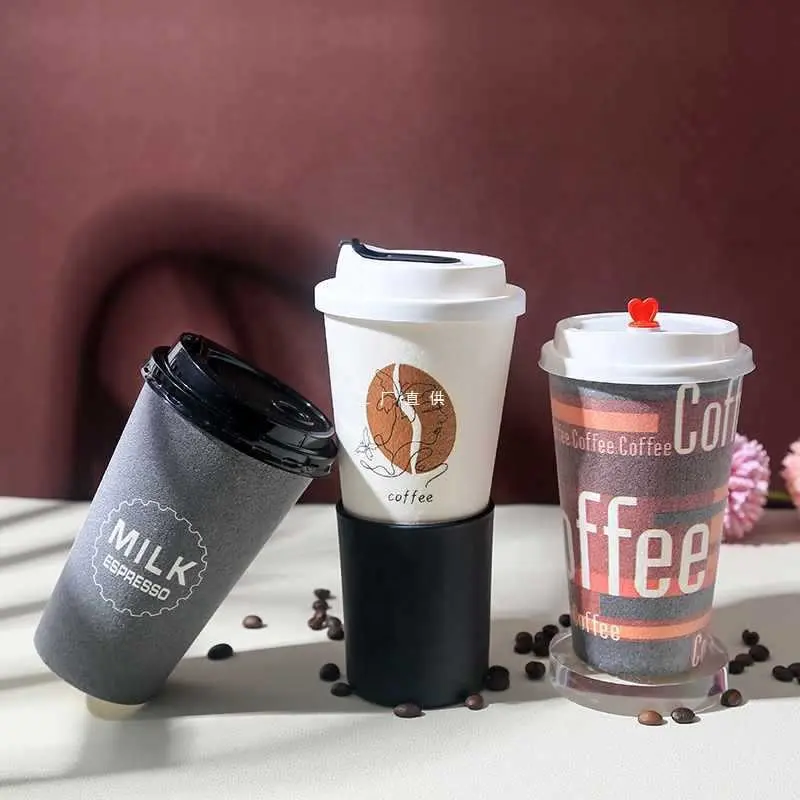 Оптовая продажа, одноразовые кофейные чашки с логотипом, термостойкая кофейная чашка с пластиковой крышкой