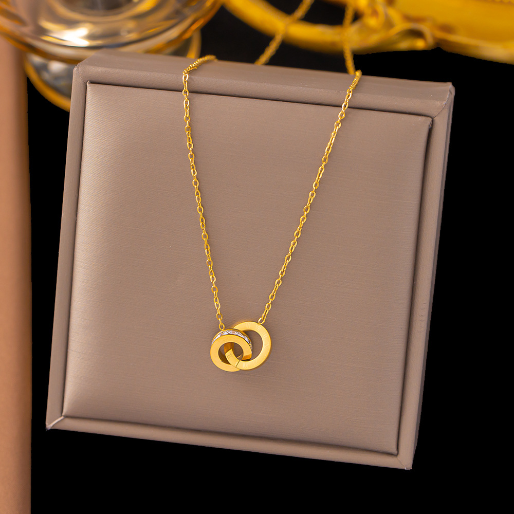 Collier Or Rose Double Bague Pleine Diamant