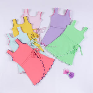 Girls Yoga Vest Dress with <strong>Lace</strong> Hem Embroidery and Built-in <strong>Shorts</strong> Custom Logo <strong>Kids</strong> Active Wear - Product Image 3