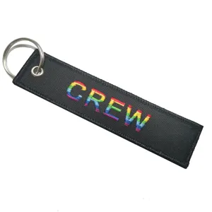 Factory Cheap Custom High Quality Crew Embroidered Fabric Keychain Key Tag Remove Before Flight Jet Tag Woven Keychain