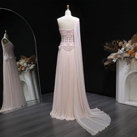 Vestido de Noche Elegante Lsz285 en Color Rosa Pálido, de Chifón, con un Hombro Descubierto, Adornado con Cuentas Hechas a Mano y Flores 3D, para Bodas y Fiestas, Marca Jancember