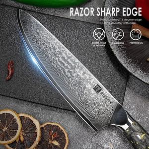 ألياف الكربون + مقبض رقائق ذهبية دمشق الشيف الياباني سانتوكو طقم سكاكين مطبخ أسود مقبض راتنج داماست - Product Image 5