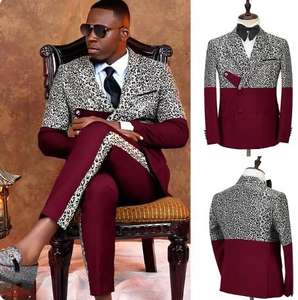 Jas <span class=keywords><strong>2</strong></span> potong untuk pria, jas Formal macan tutul kancing dua baris, setelan jas Formal untuk pesta Prom, celana Blazer pria terbaik - Product Image 3