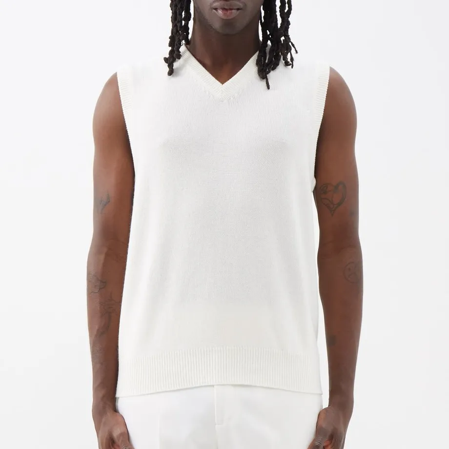 Custom Summer White Knitted Undershirt Cotton V-Neck Sleeveless Men's Knitted Vest