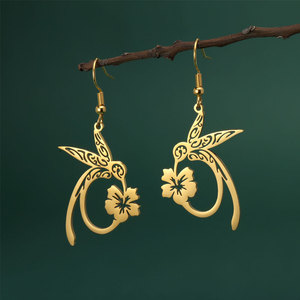 Pendientes de Moda de Alta Calidad con Diseño de Colibrí en Acero Inoxidable 316L, Chapados en Oro PVD de 14k y 18k, para Mujer - Product Image 1