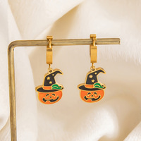 SUMMLY Collier en acier inoxydable plaqué or 18 carats, étanche, inaltérable, avec multiples breloques émaillées citrouille et fantôme pour Halloween, bijoux pour femme