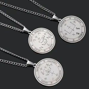 Collier Wowei transfrontalier homme style européen et américain en cuivre et diamant, motif cercle magique des sept anges gravé, sportif, en bambou - Product Image 3