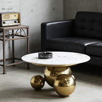Table basse de luxe meubles modernes de salon table basse ronde de base de boule d'acier inoxydable de dessus de marbre pour l'hôtel à la maison