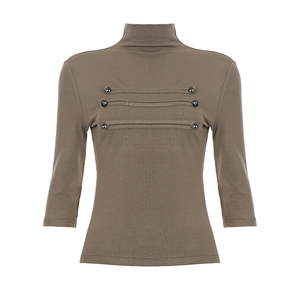 Women's <b>Mock</b> <b>Neck</b> Knit T Shirt Button Detail Three Quarter Sleeve Casual Solid Color Fashion <b>Top</b> - Product Image 6