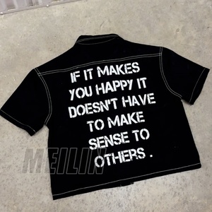 Custom Streetwear <b>Button</b> Embroidery Print Zip <b>up</b> Jacket Heavy High Quality Men Distressed Plus Size <b>Button</b> <b>up</b> Shirts Men - Product Image 4