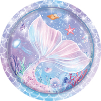 Nouvelles Assiettes en Carton et Gobelets en Papier Thème Sirène Écailles de Poisson Jetables pour Fête d'Anniversaire et Jour de l'Indépendance, Style Classique, Modèle 0620