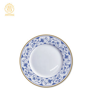 Juego de Platos Elegantes JINYING con Diseño Floral Azul, Incrustaciones Doradas, <span class=keywords><strong>Vajilla</strong></span> de Cerámica de Alta Calidad, <span class=keywords><strong>Vajilla</strong></span> Azul <span class=keywords><strong>y</strong></span> <span class=keywords><strong>Blanca</strong></span> para Bodas - Product Image 3