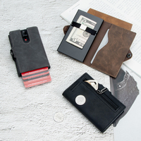 Dompet Logam Aluminium Keamanan Rfid Kustom Pemegang Kartu Kredit Bisnis Otomatis Ramping Pemegang Kartu Kulit PU dengan Tali Uang