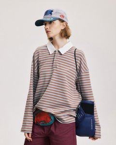 T-shirt a Maniche Lunghe <span class=keywords><strong>Oversize</strong></span> da Uomo in Tessuto Elasticizzato 305gsm Tinto in Filo a Righe e Blocchi di Colore Personalizzate Vendita all'Ingrosso - Product Image 4