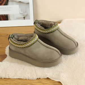 U2G Damen Herbst Lammfell Schneestiefel Winter Knöchelhohe Wildlederstiefel mit Strickrand Flache Zehenpartie Slip-On Design EVA-Innensohle - Product Image 2