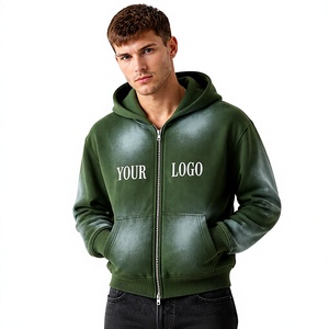 Nouveau sweat à capuche zippé vintage délavé au soleil, en coton épais et molleton lourd, coupe oversize 2026 - Product Image 1