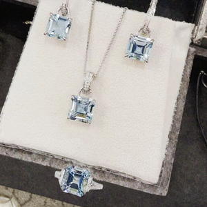 Parure de bijoux géométriques en aigue-marine, plaqué or 18 carats, argent 925, pendentif, bague et boucles d'oreilles pour femme, cadeau, fête, mariage - Product Image 2