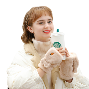 Ucuz sevimli kış eldivenler kadın parmaksız Flip Top yumuşak sıcak kürk eldiven kızlar için - Product Image 3