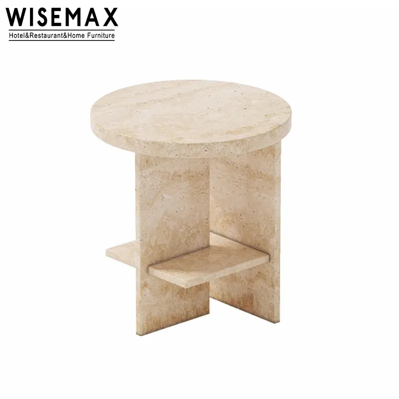 WISEMAX FURNITURE Nightstand Side Table For Home Bedroom Furniture Travertine Round Bell Coffee Table Living Room Furniture