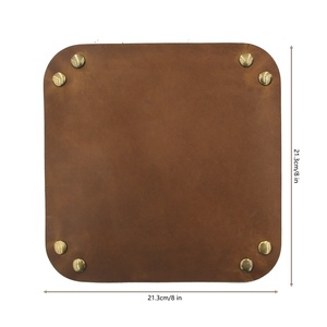 Boshiho Men's Dark Brown Crazy Horse Leather Valet Tray Eco-Friendly Bedside Storage Box Portable for Phone Coin Kitchen <b>Table</b> - Product Image 2