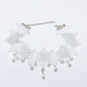 وصل حديثًا قلادة من اللؤلؤ والدانتيل الأبيض الفائق الجنية ، قلادة جميلة لطيفة ، مجوهرات راقية قصيرة ، قلادة ضيقة للنساء - Product Image 5