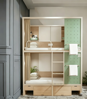 Lits superposés modernes pour dortoirs scolaires et auberges de jeunesse, avec design à lattes et compartiments séparés