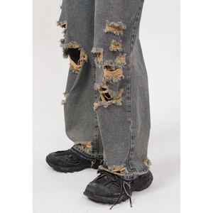 New Trendy Fashion Jeans High Street Beggar Casual Jeans Skinny Ripped Men's Trousers Straight Men's Jeans - Product Image 5