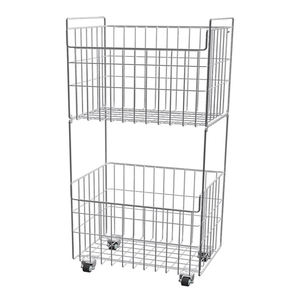304 Roestvrijstalen 2 Tier Met Wielen Vuile Kleren Opbergmand Badkamer Vloer Houder Verwijderbare Wc Trolley Plank - Product Image 6