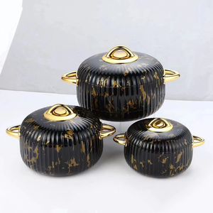 Lot de 3 casseroles isothermes rondes de grande capacité (1L, 2L, 3.5L) avec bouton doré, empilables, pour événements de célébration musulmane africaine et l'Aïd - Product Image 6
